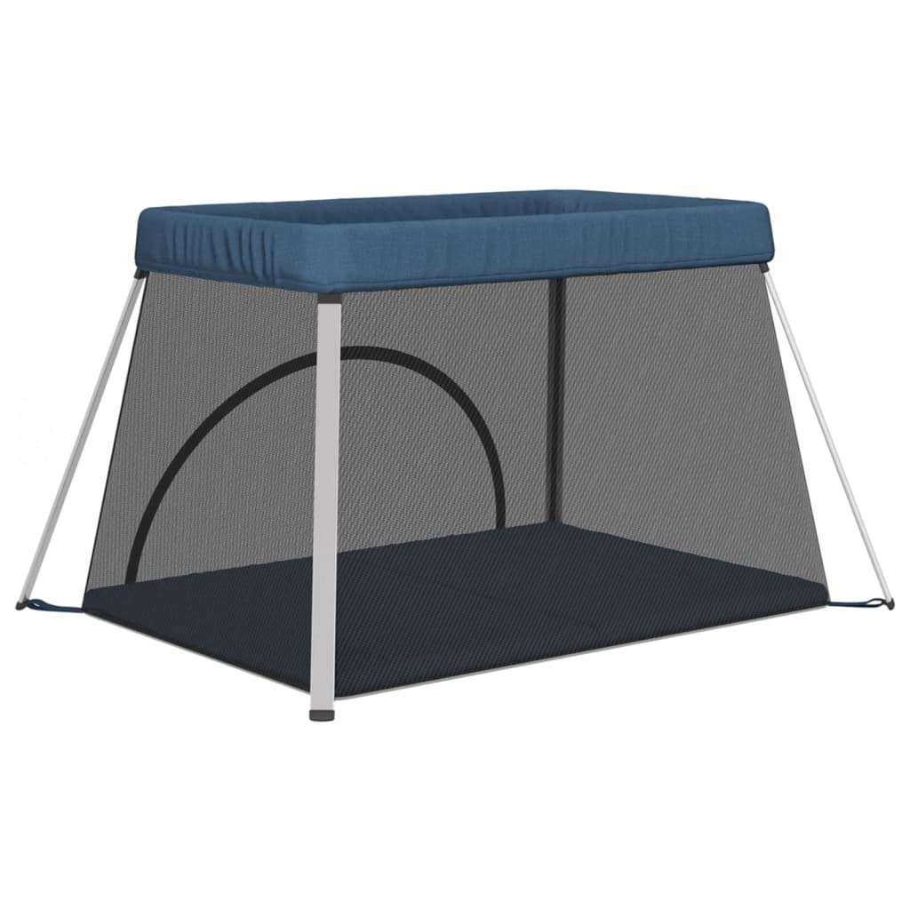 Baby Playpen with Mattress – Navy Blue – Linen Fabric